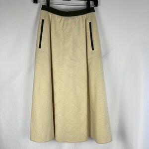 Vintage Cream Wool Skirt with Olive Trim